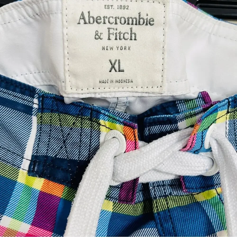 Abercrombie & Fitch Plaid Board Swim Shorts 9” Blue Pink Size XL